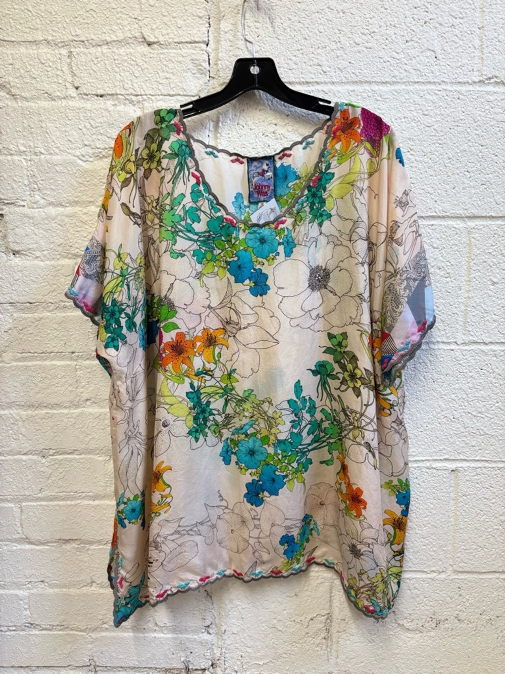 Johnny Was Sequence Halsey Floral Short Sleeve Top with Multicolor Blooms